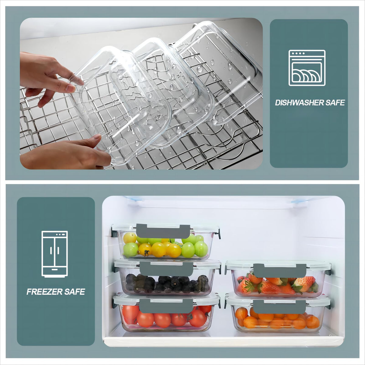 KOMUEE 30 oz glass containers stacked neatly save space in the kitchen.