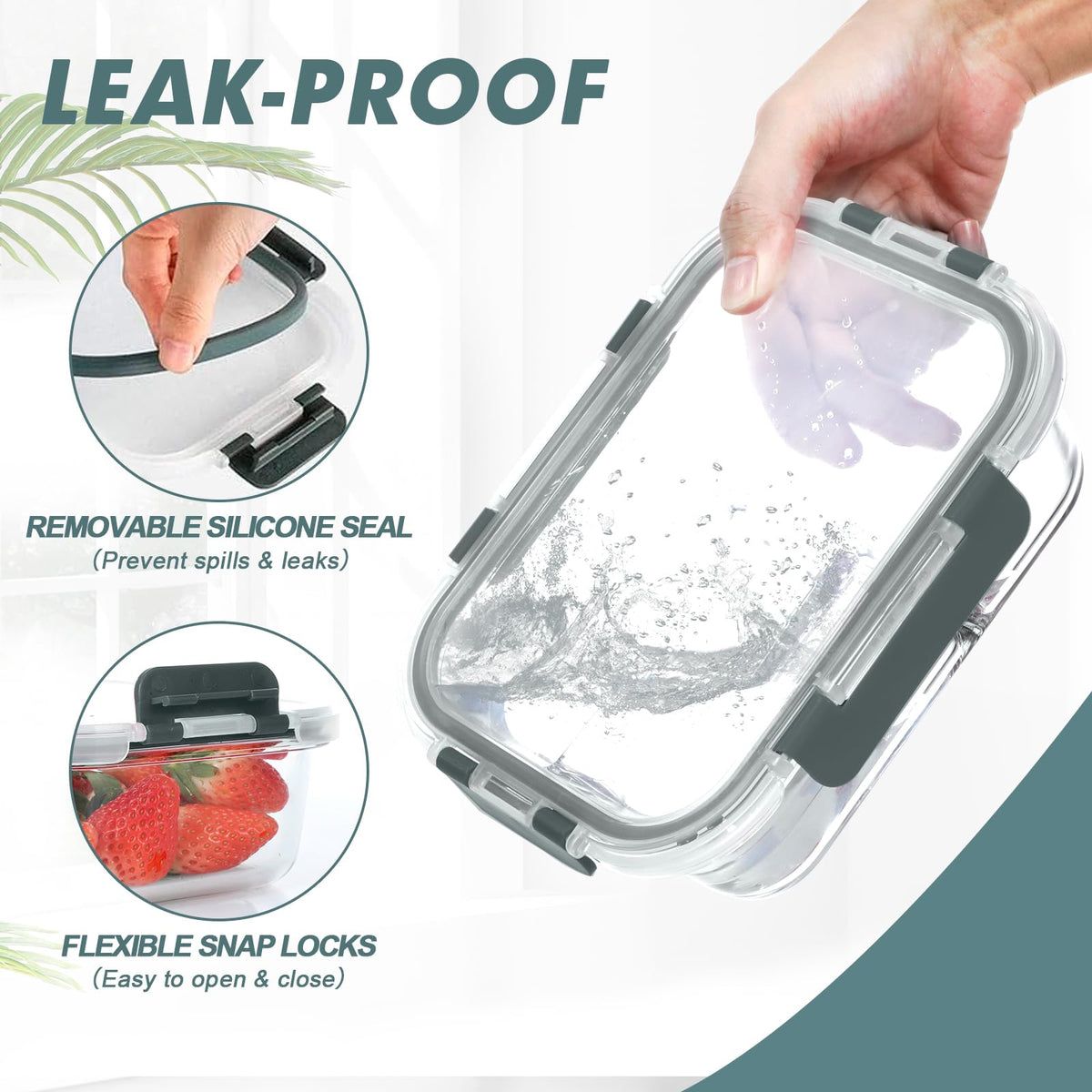 KOMUEE borosilicate glass container, oven-safe for convenient reheating.