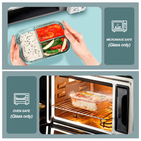 KOMUEE freezer and microwave safe glass container ideal for reheating lunches.