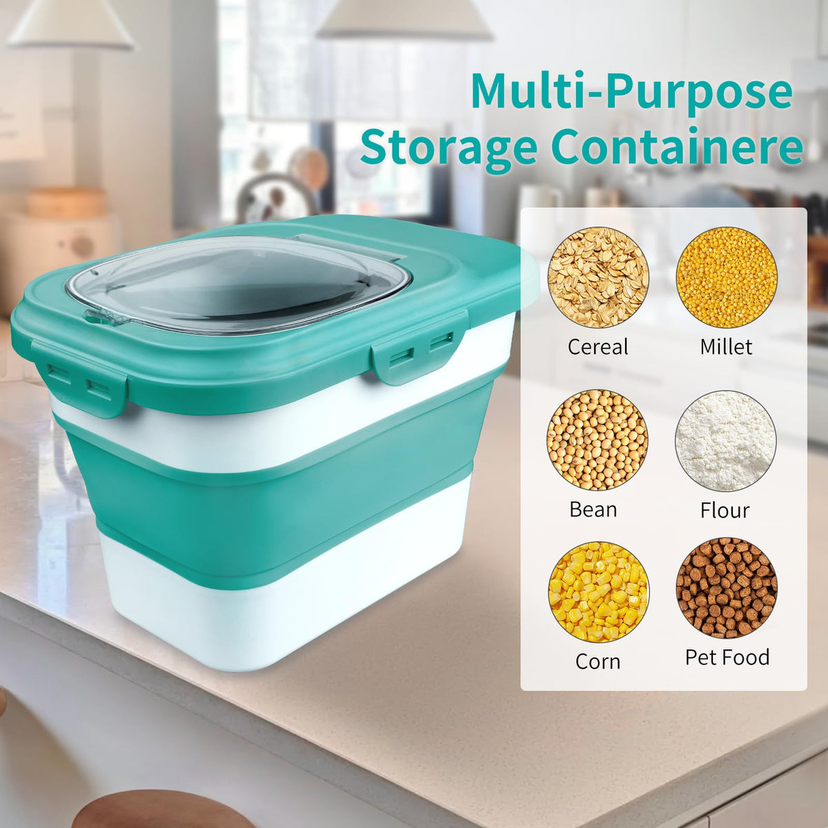 Komzon versatile storage for rice, flour, cereal, and pet food