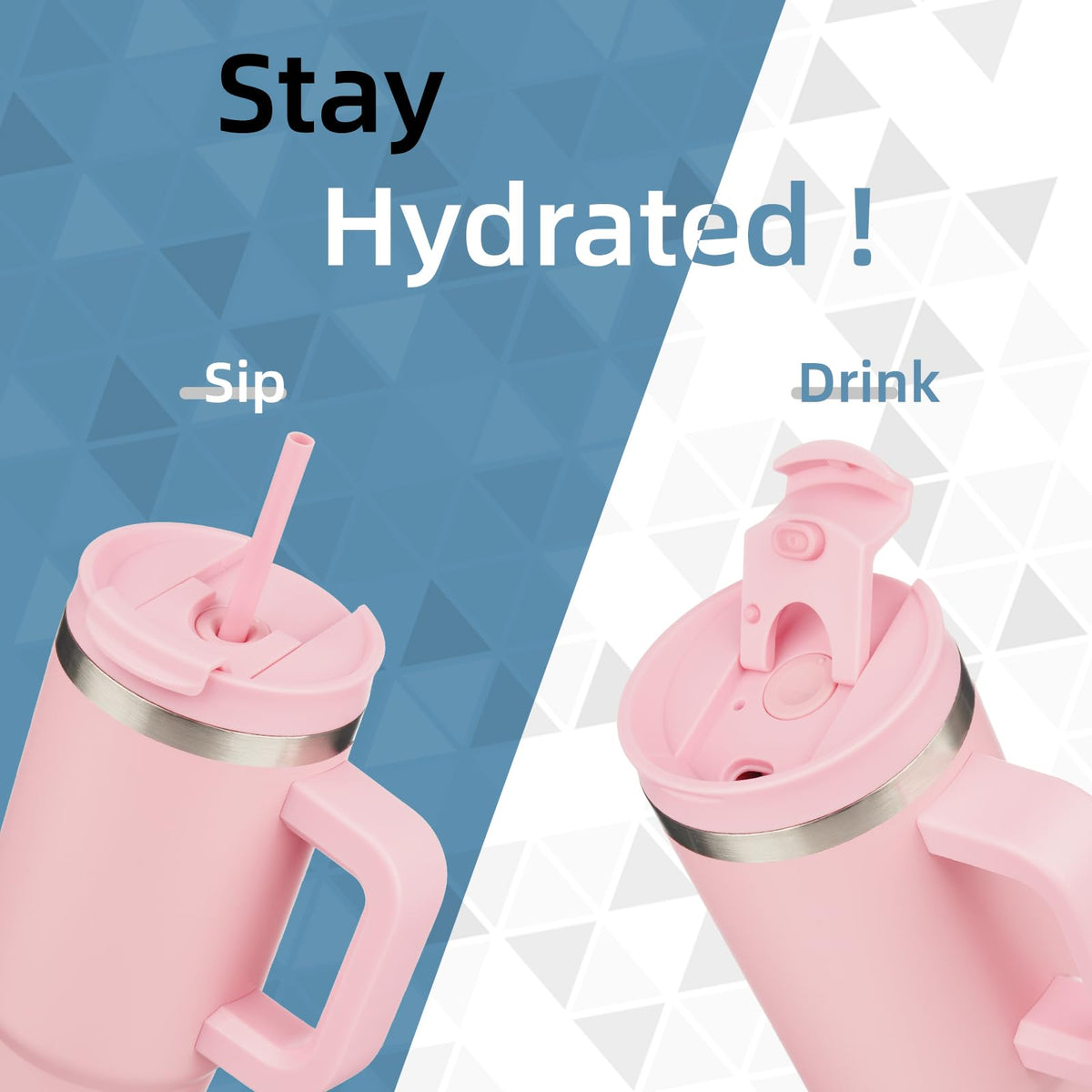 2-in-1 lid with spill-proof design for hot and cold beverages.