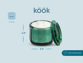 KooK emerald green design complements countertops while protecting contents from moisture.