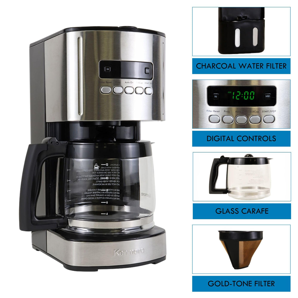 Koolatron Kenmore bold brew option highlights customizable strength.