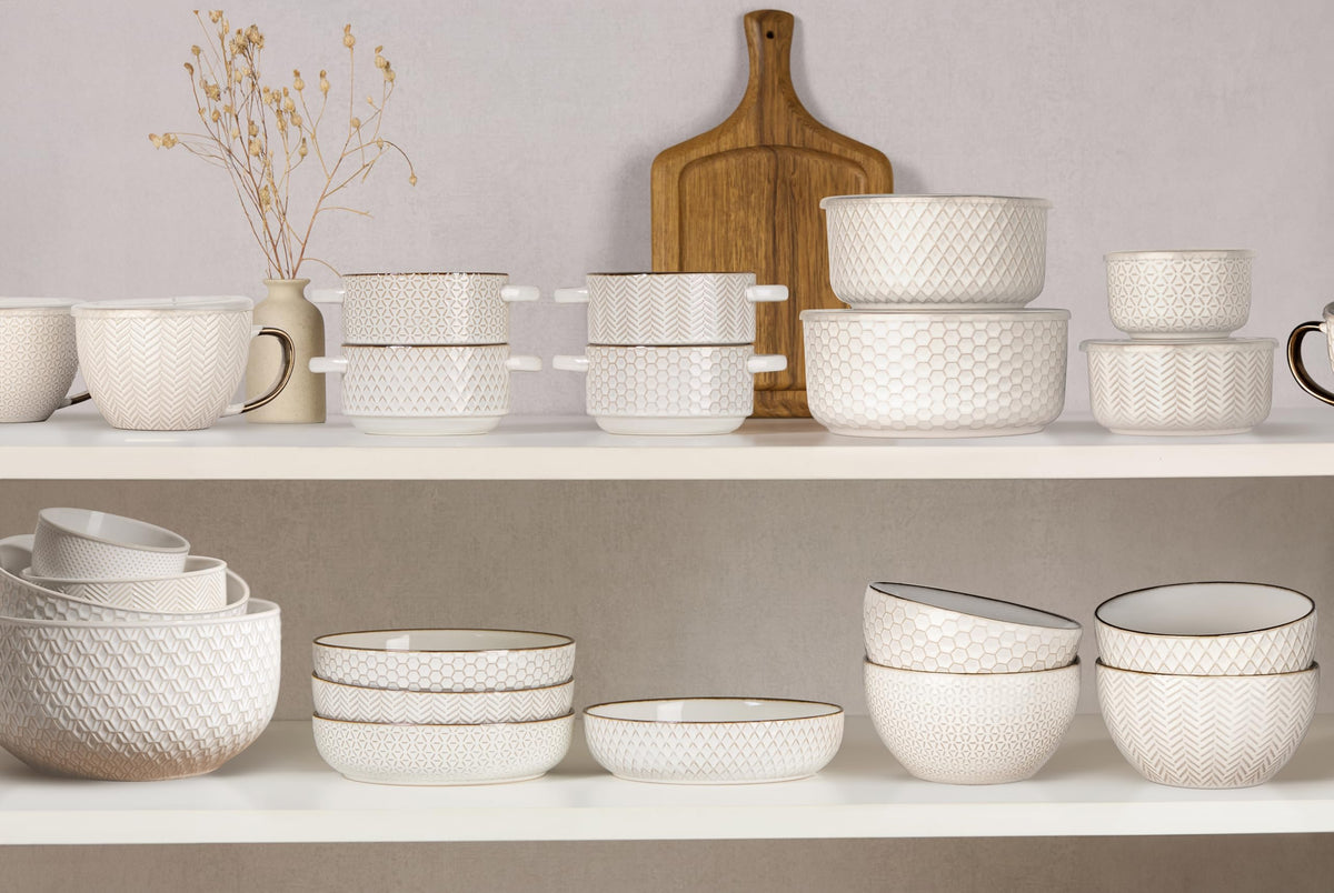 KooK Narbonne ivory bowls nested together saving cabinet space