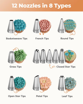Kootek 12 numbered piping tips set for versatile frosting details and precise decorations.