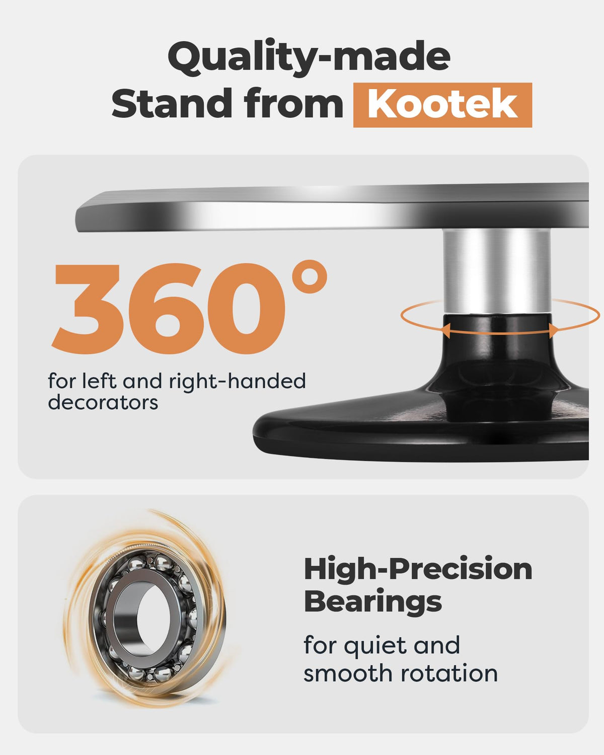 Kootek revolving cake stand with smooth rotation for easy icing around cakes.