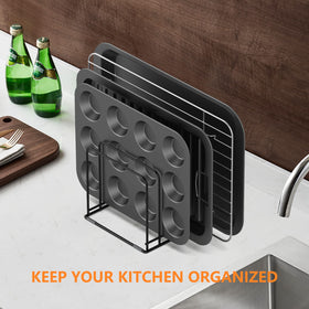 KORRTFID bakeware organizer protects delicate sheets from stacking damage.
