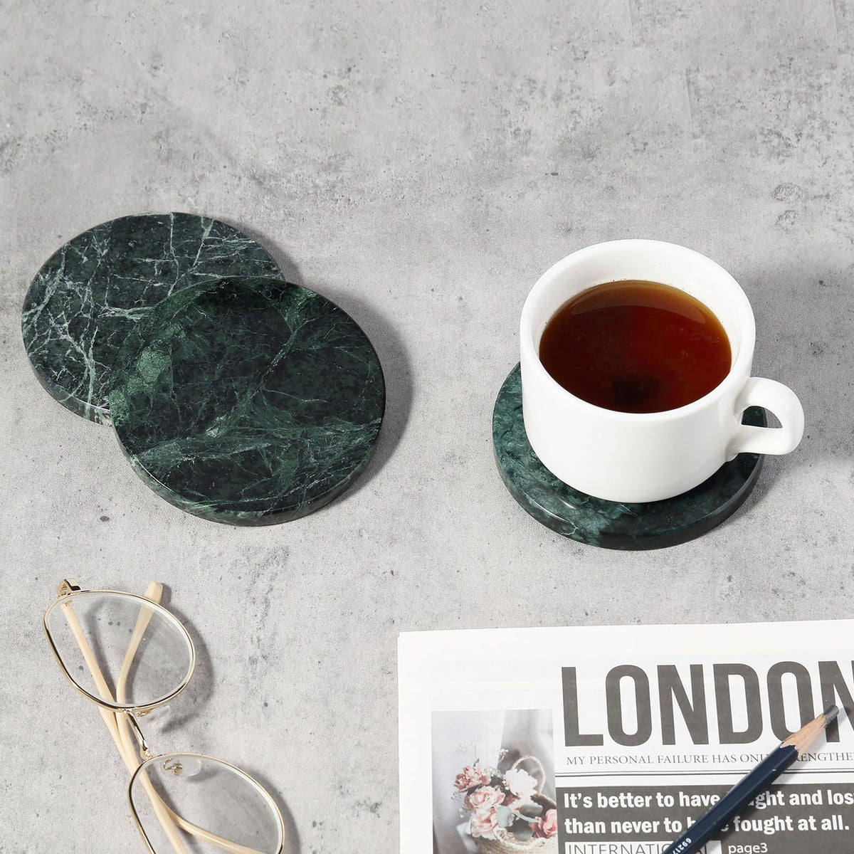 Koville marble coaster set enhances home bar and living spaces.