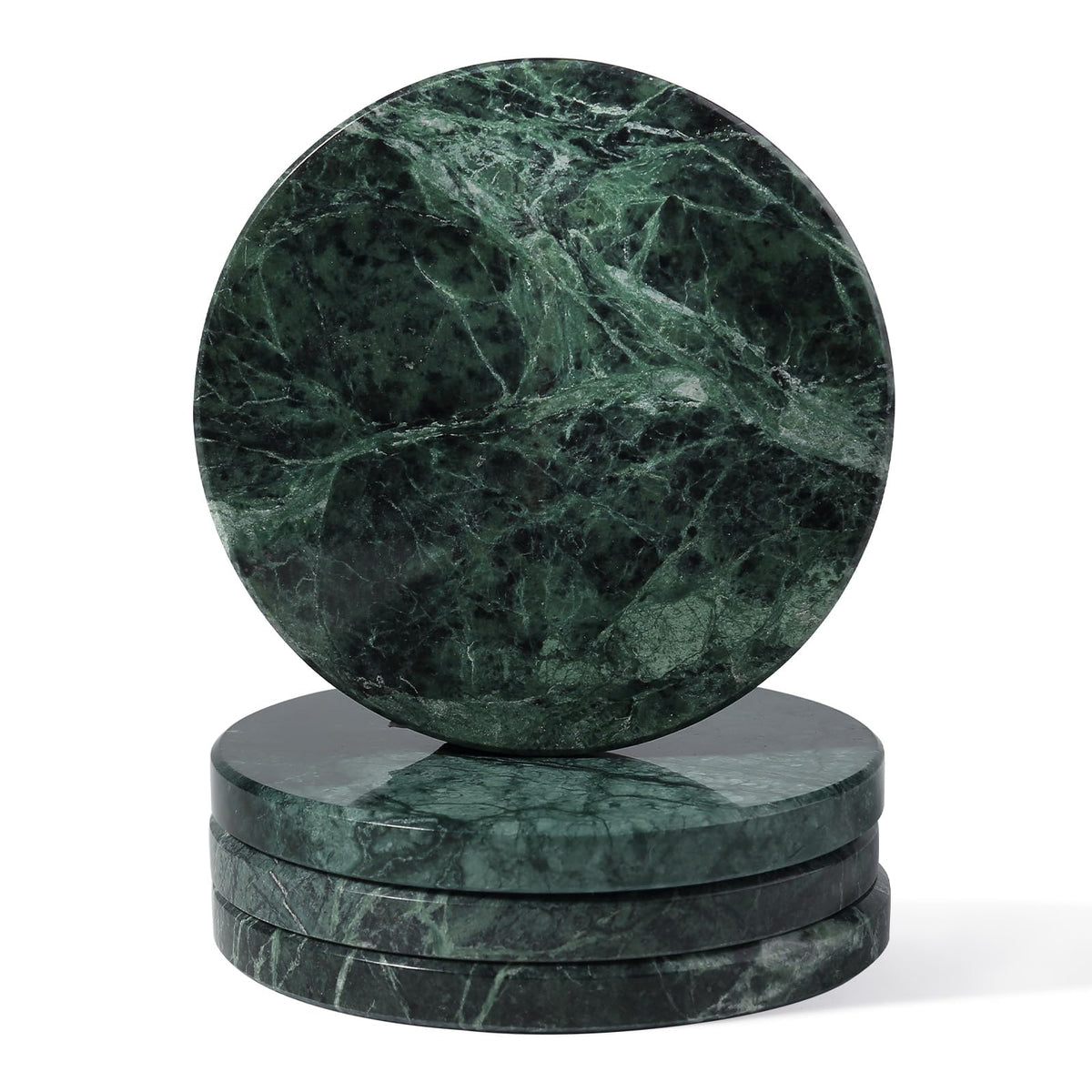 Koville marble coasters—round 4-inch, surface protection and natural veining.