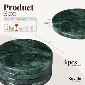 Koville round marble coaster, 4-inch, heat-resistant protection for hot drinks.