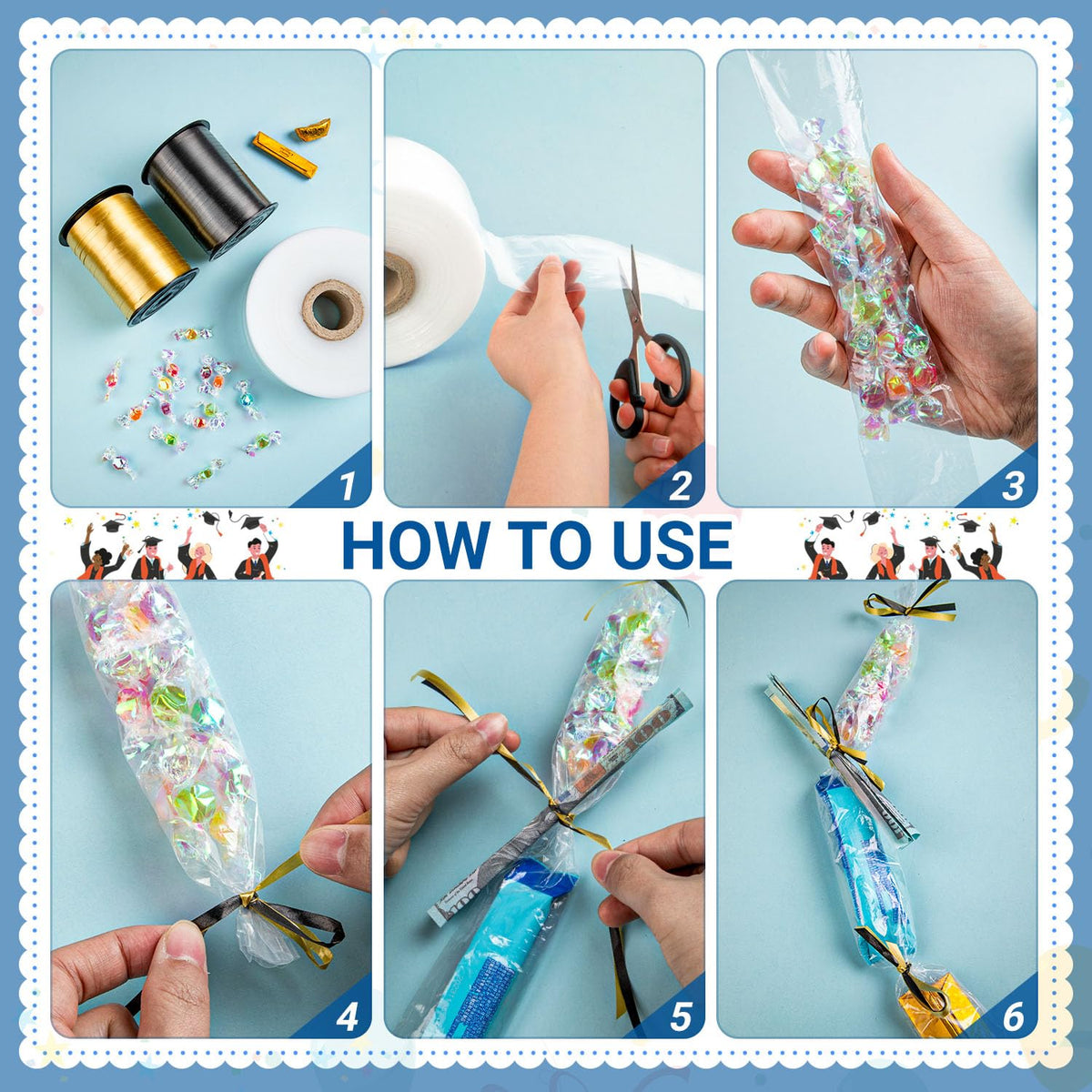 KQYSLXG ribbon rolls add color to DIY graduation wreaths.