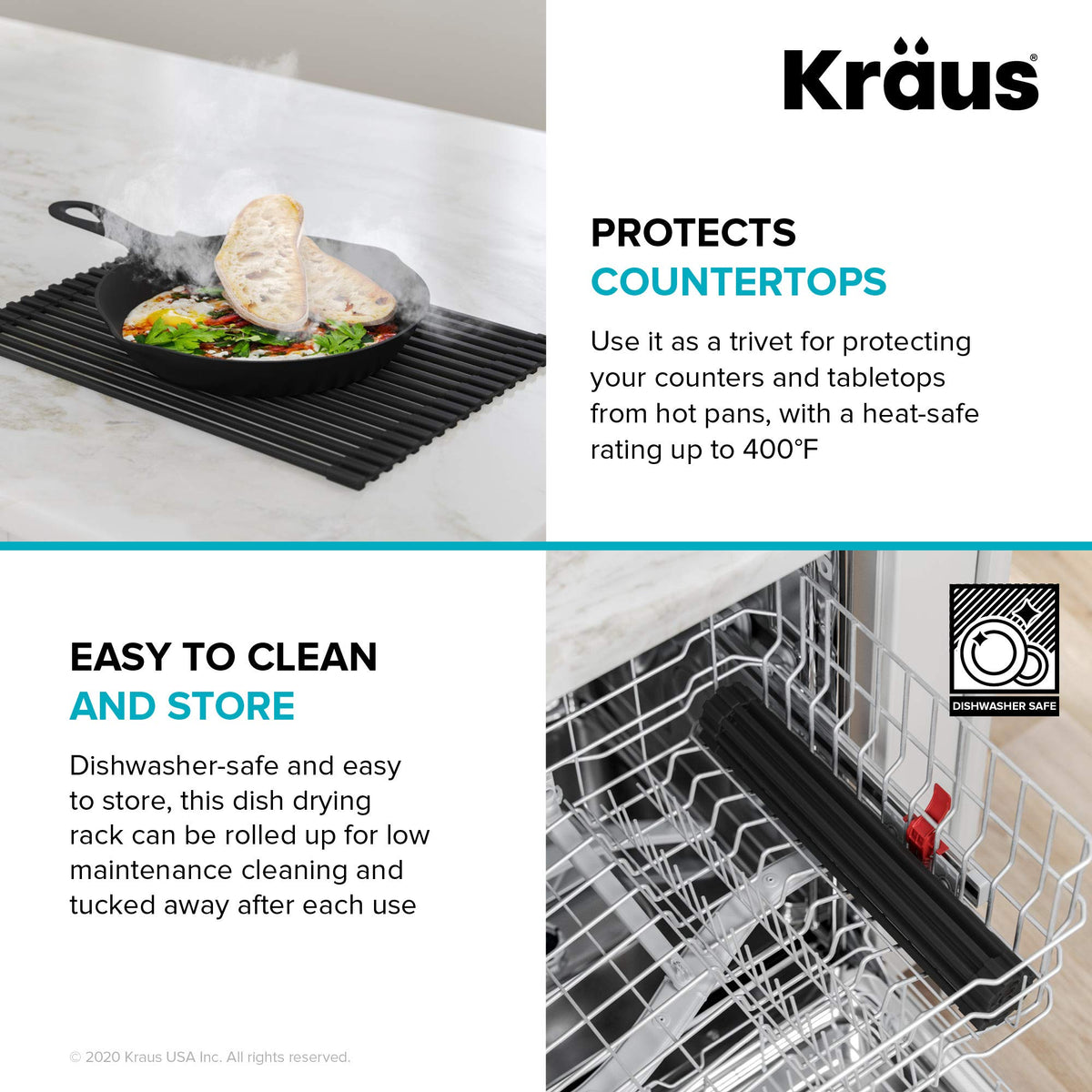 Kraus design offers multiple color options to match kitchen décor.
