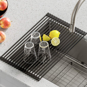 Kraus roll-up drying rack opened to full size handles large items.