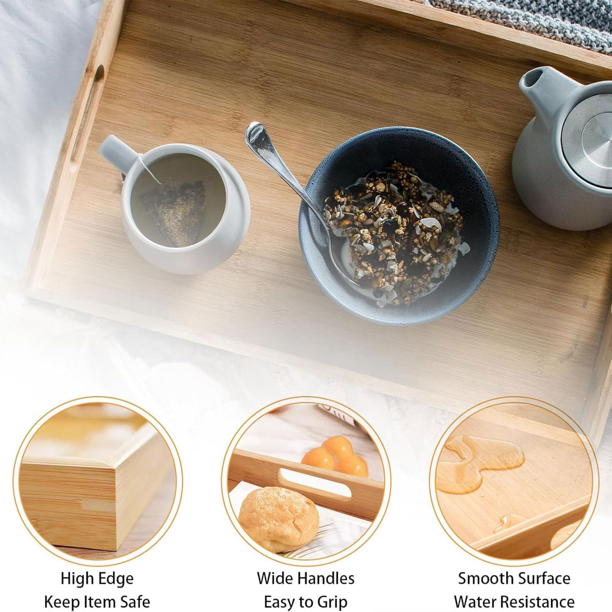 Krismax serving tray used for food and drinks at a casual table.