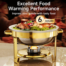 KScocina rose gold chafing dish highlights water basin indicators for stable warming.