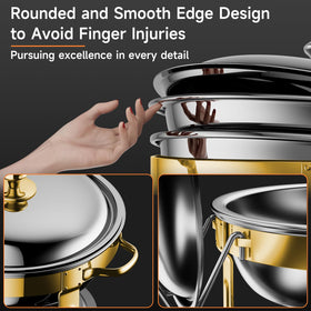 KScocina complete buffet warmer set in gold enhances party aesthetics.