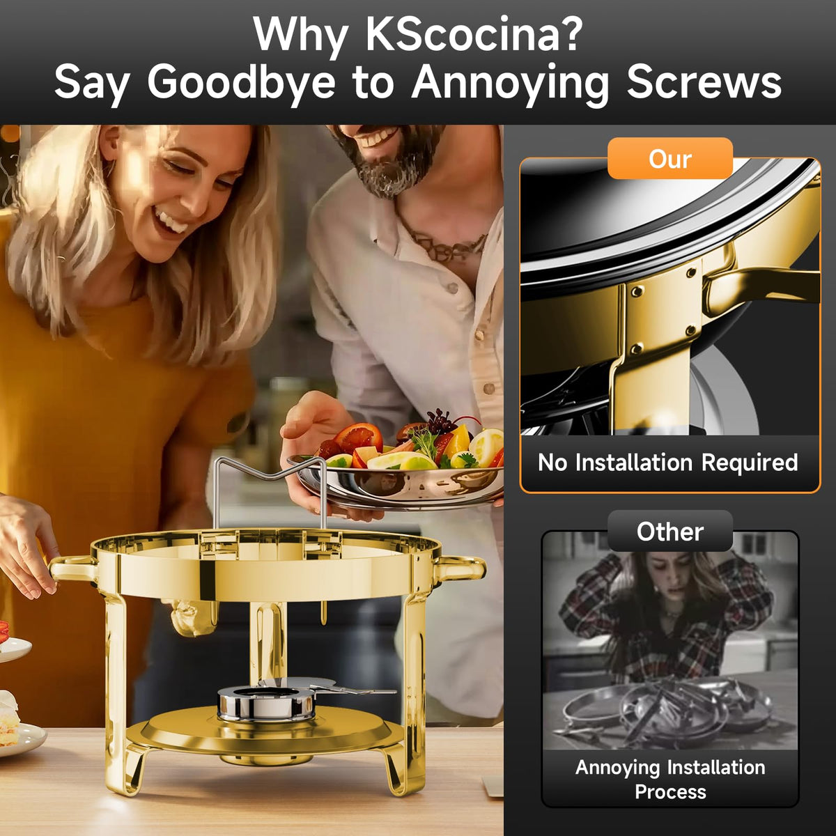 KScocina 5QT round chafing dish designed for quick setup.