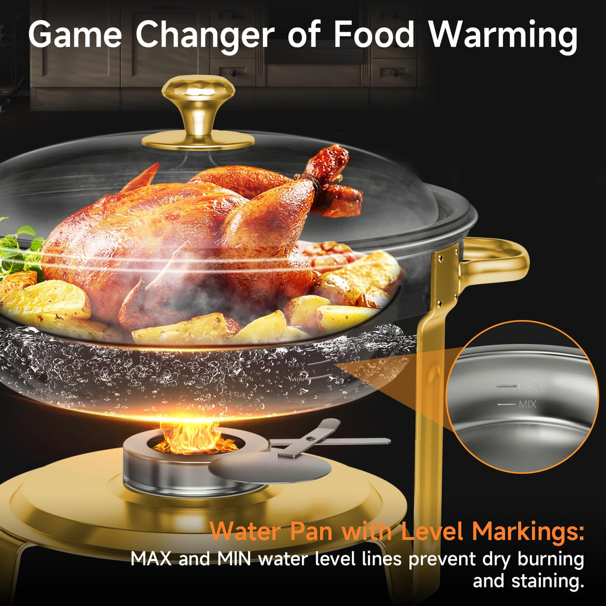 KScocina silver chafing dish set emphasizes durable stainless steel and easy care.