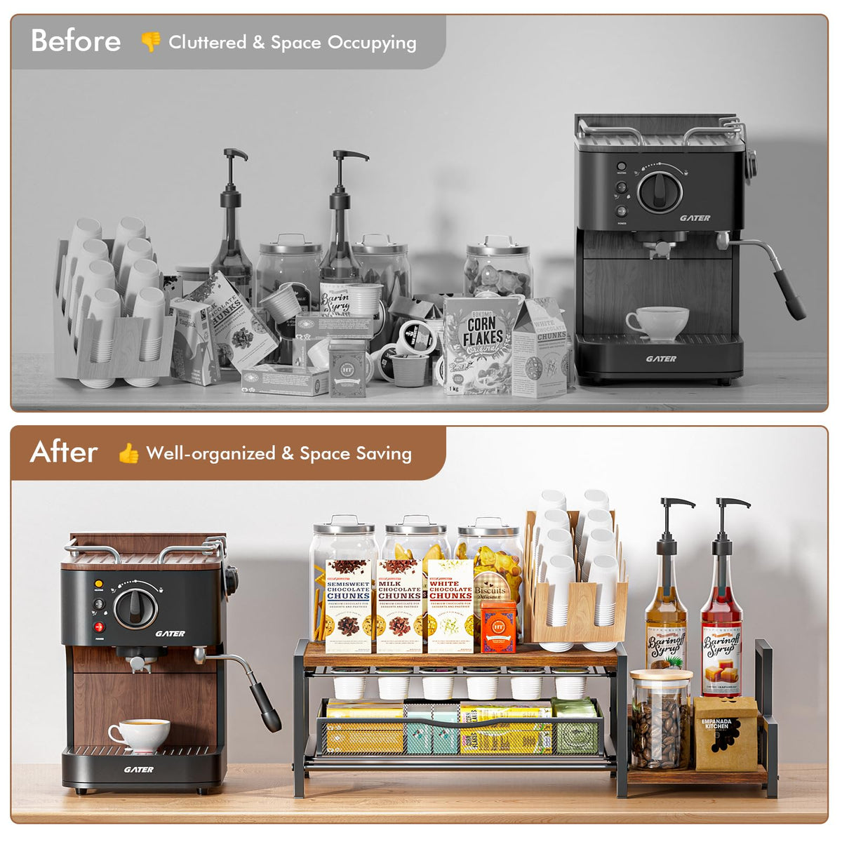 Kssiaz K Cup Holder side shelf stores syrups and flavorings.