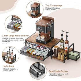 Kssiaz K Cup Holder top shelf accommodates a compact coffee maker.