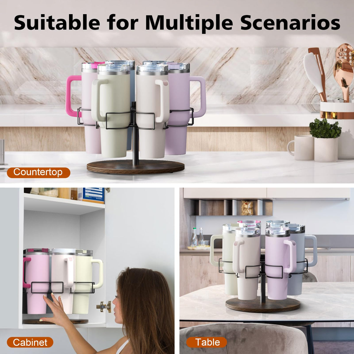 Kssiaz vintage brown display adds stylish storage for cups.