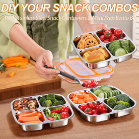 KTKUDY divided bento snack box for kids keeps foods separate.