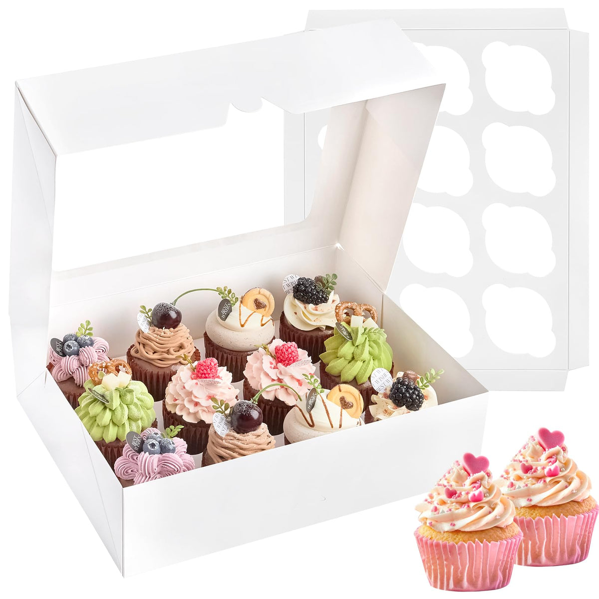 Kucoele 12-count cupcake boxes with window showcase desserts during transport