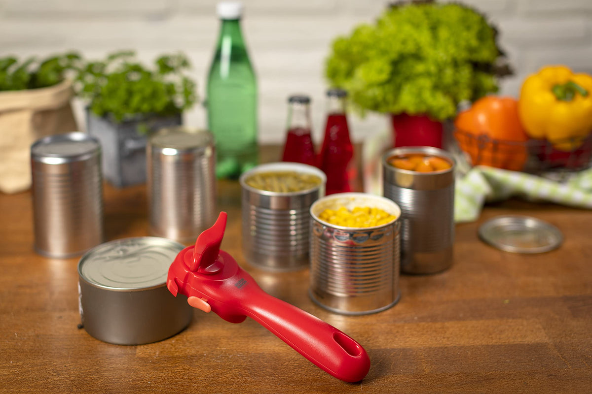 Ergonomic handle design of the Kuhn Rikon opener provides a comfortable grip.