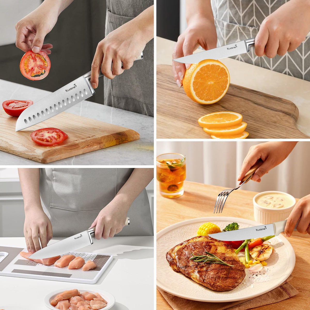 KUISINE 7-inch santoku knife ideal for mincing vegetables and slicing proteins
