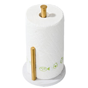 KUUBTH brushed gold paper towel holder with marble base for stable countertop placement