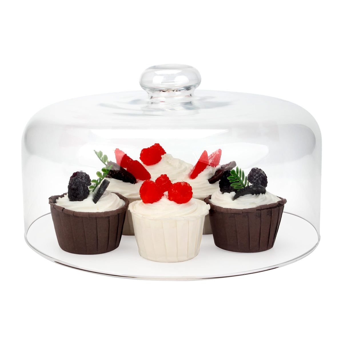 KVMORZE 11-inch clear cake dome cover over a display cake for protection and visual appeal
