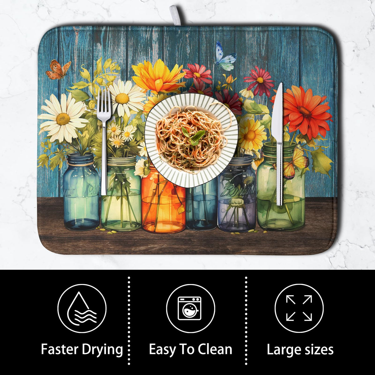 Kwlegh Daisy drying mat folds flat for compact storage when not in use.