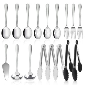 Kzovone 17-piece serving set on buffet display, versatile for party service.