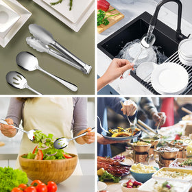Kzovone serving tongs and cake server enable easy portion control.