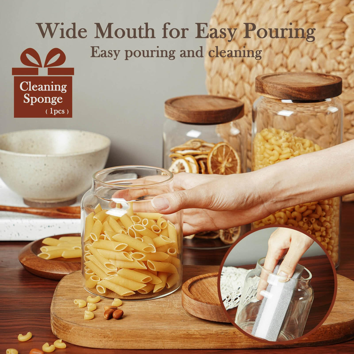 Labina glass jar storage for dried beans and spices, clear view of contents.