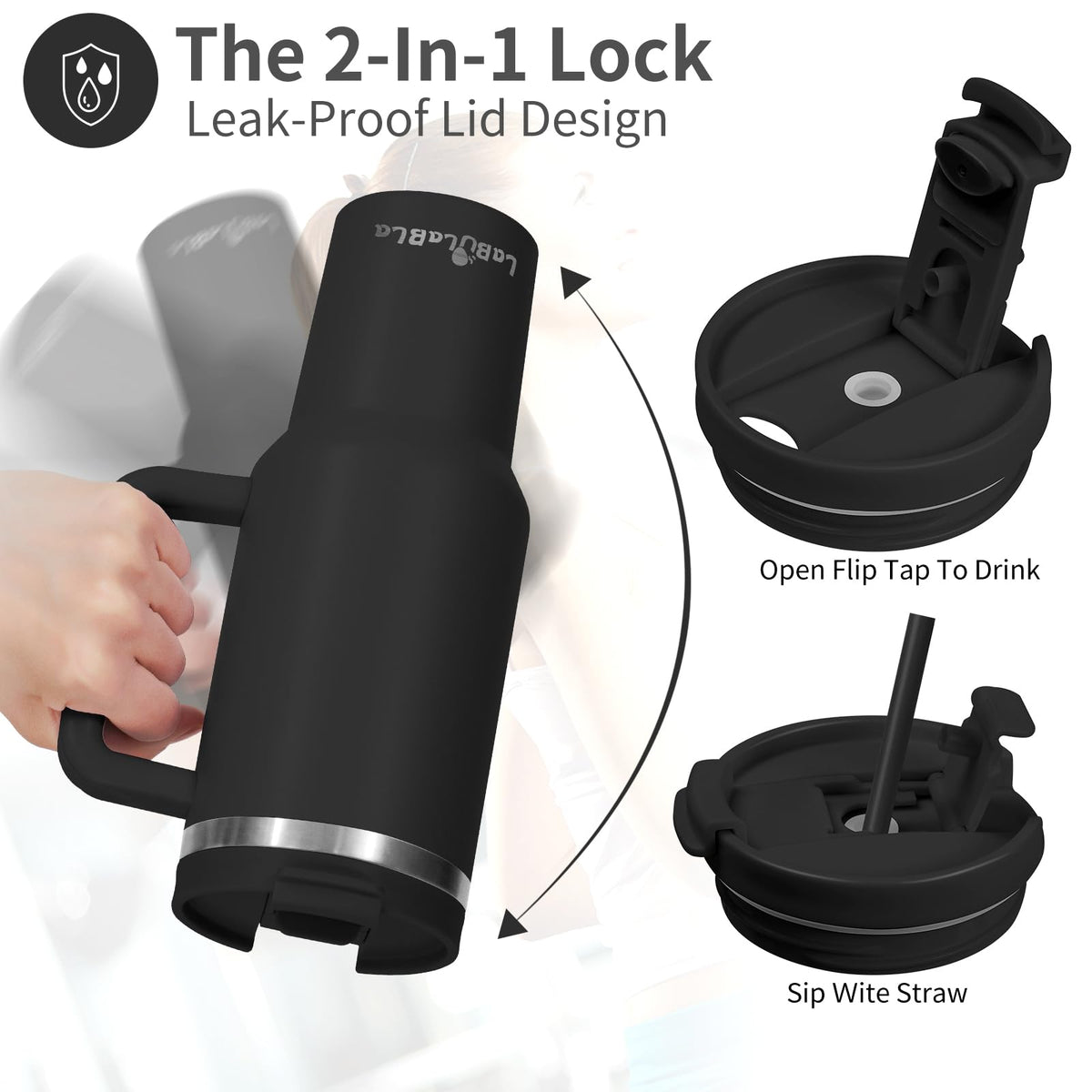 Labulabla 40oz tumbler stainless steel vacuum insulated body keeps drinks cold or hot