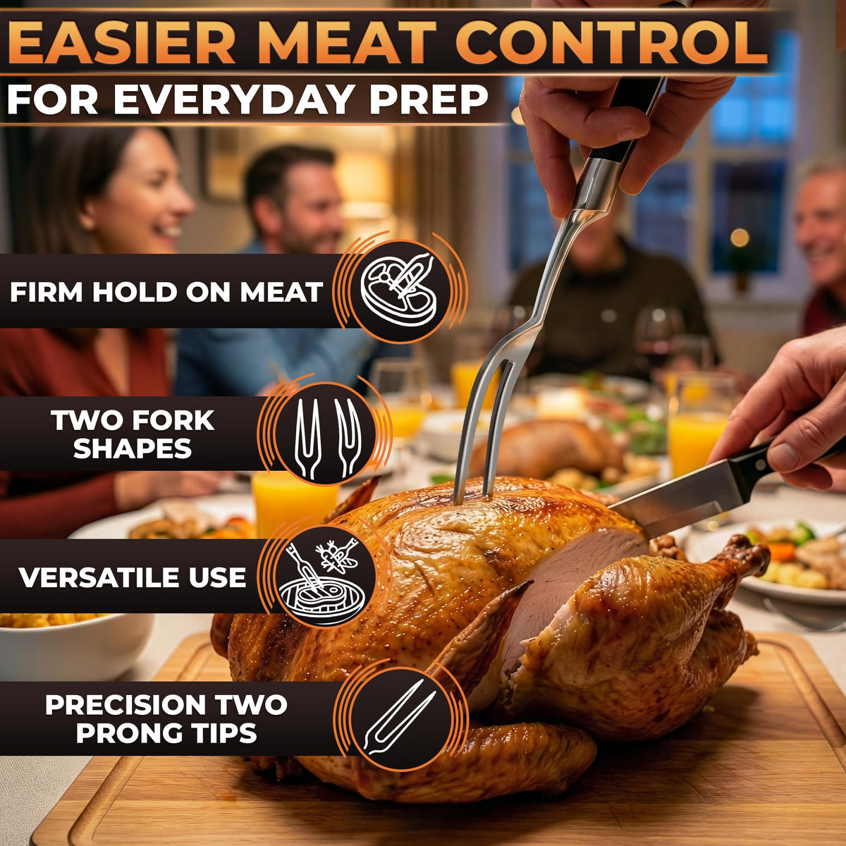 Lagarto curved fork with ABS handle offers controlled serving.