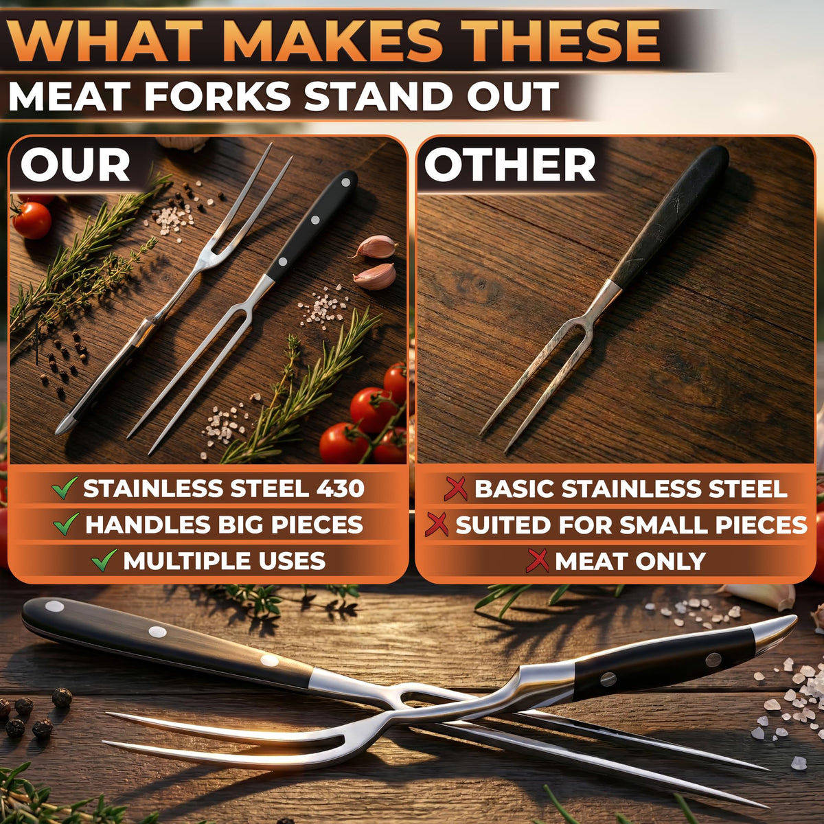Lagarto serving fork in action demonstrates precise plating.