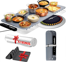 Lalush'e warming mat on buffet setup keeps hot dishes accessible