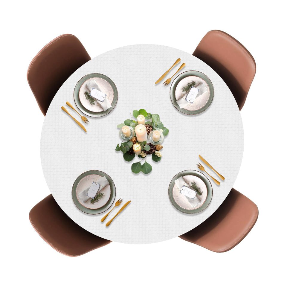 LAMINET deluxe cushioned table pad on small round table protecting surface during meals