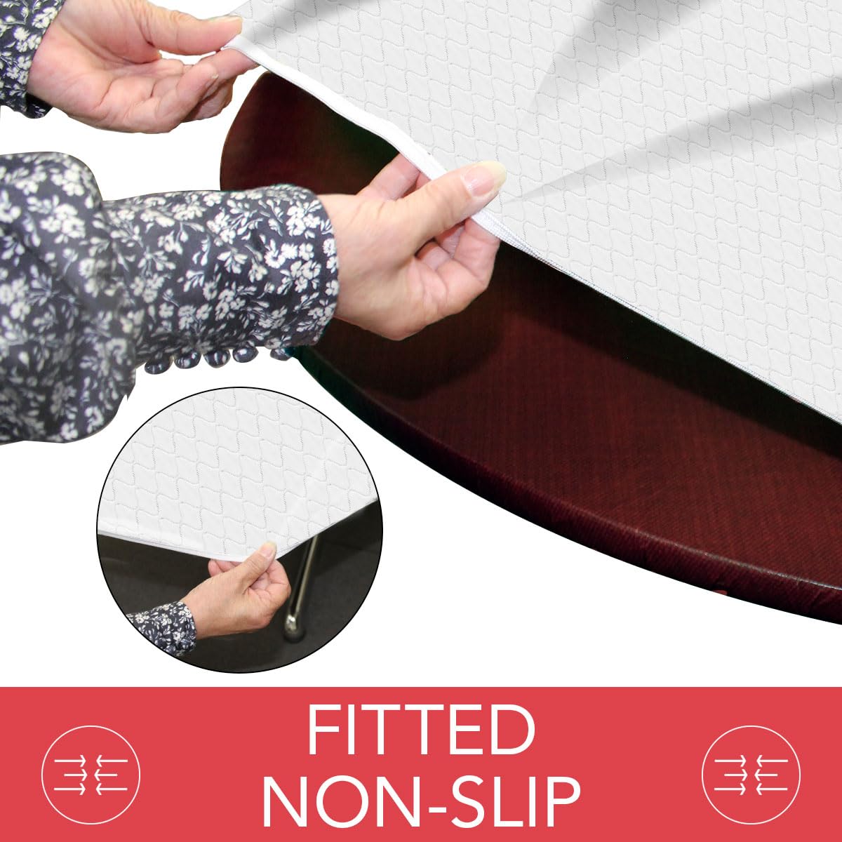 Soft flannel backing of LAMINET table pad protecting furniture finish