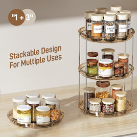 LAMU amber lazy susan shows tool-free assembly and easy cleaning.