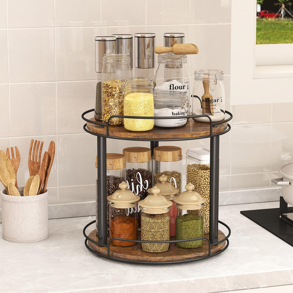 LAMU pantry-rotating shelf maximizing space and easy ingredient access