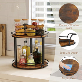 LAMU two-tier spice rack lazy Susan displaying organized jars on dual levels