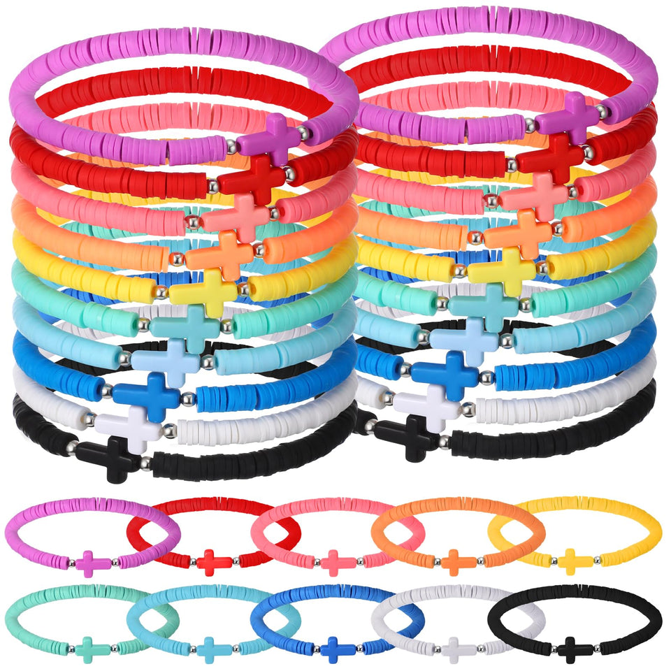 Landical rainbow cross bracelets pack, vibrant colors for church events and gifts.