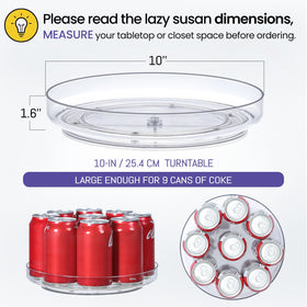 LANDNEOO 10-inch clear lazy susan in pantry for snack and can organization.