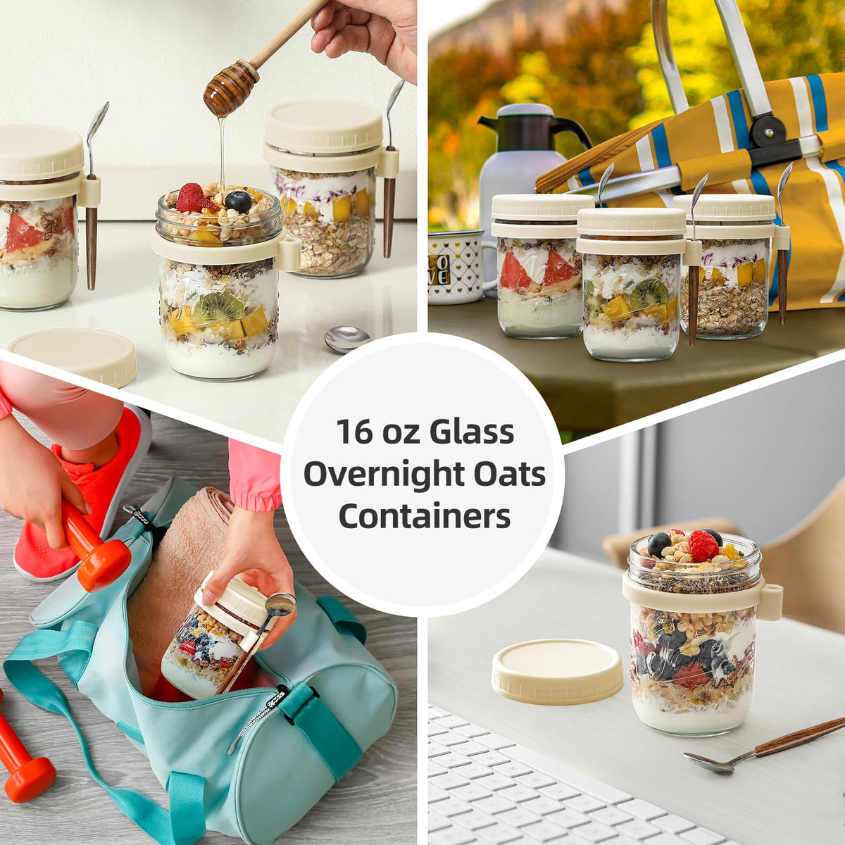 LANDNEOO portable 16oz jar ideal for grab-and-go breakfasts and lunches.