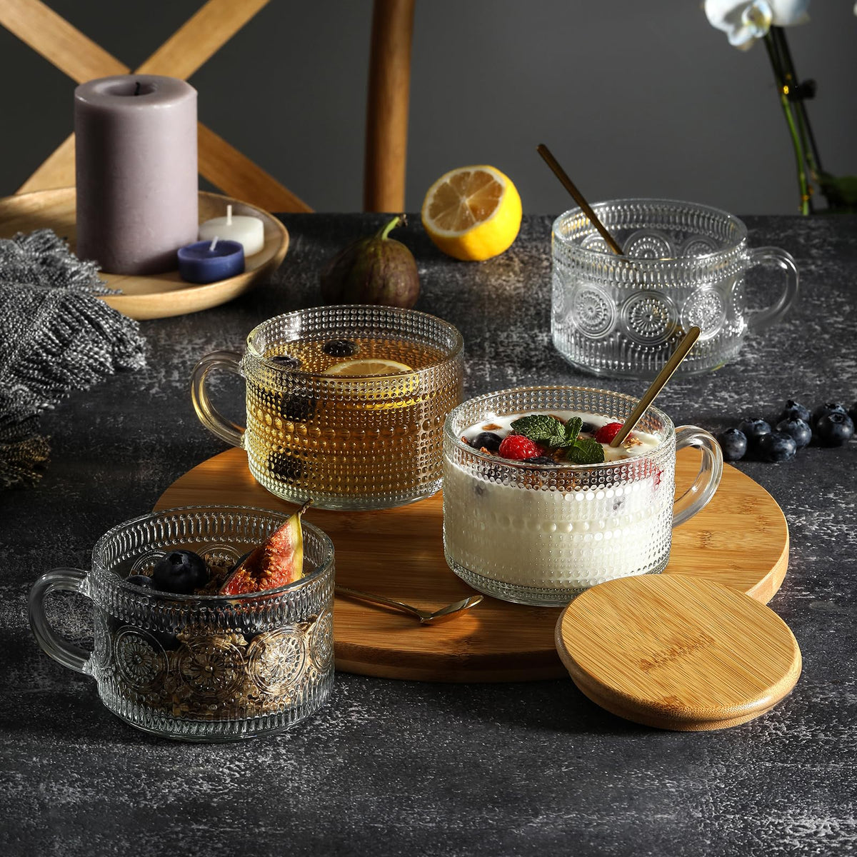 LANDNEOO rose-gold spoons with mugs, elevating breakfast table settings.