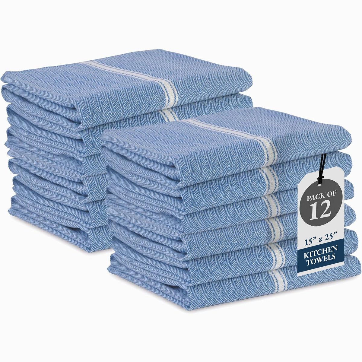 LANE LINEN 12-pack indigo stripe kitchen towels for quick absorbent drying