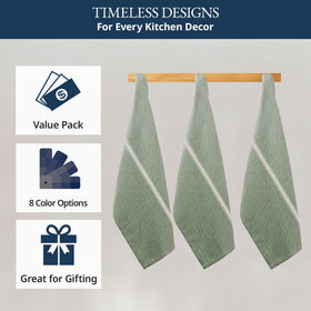 Lane Linen olive towel stripe detail adds subtle kitchen elegance